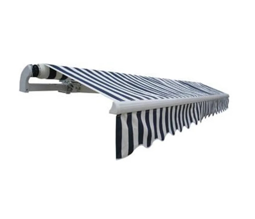 Toldo plegable motorizado 400 cm azul y blanco