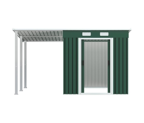 Cobertizo jardín con tejado extendido acero verde 346x193x181 cm