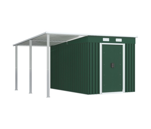 Cobertizo jardín con tejado extendido acero verde 336x270x181 cm