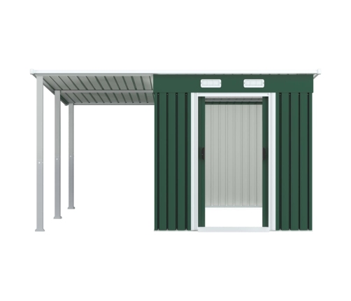 Cobertizo jardín con tejado extendido acero verde 336x270x181 cm