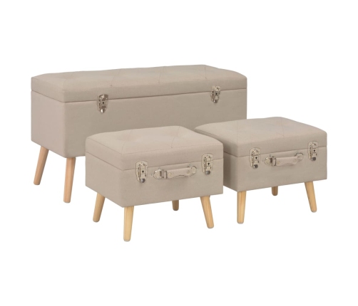 Taburetes de almacenamiento 3 piezas beige de tela