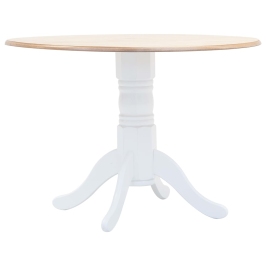 Mesa de comedor madera maciza de caucho blanco y marrón 106 cm