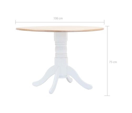 Mesa de comedor madera maciza de caucho blanco y marrón 106 cm