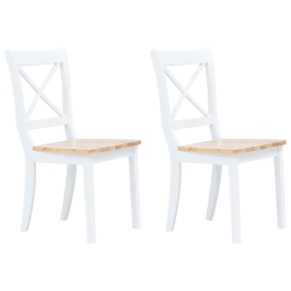 Sillas comedor 2 uds madera maciza caucho blanco y madera claro