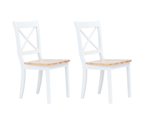 Sillas comedor 2 uds madera maciza caucho blanco y madera claro