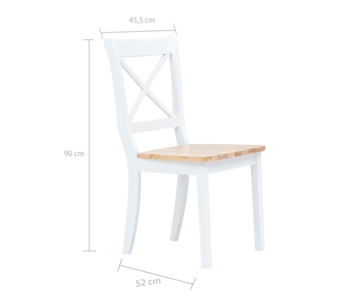 Sillas comedor 2 uds madera maciza caucho blanco y madera claro