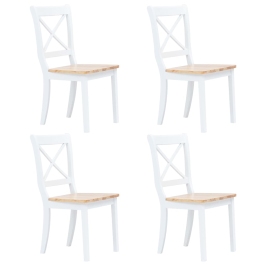 Sillas comedor 4 uds madera maciza caucho blanco y madera claro