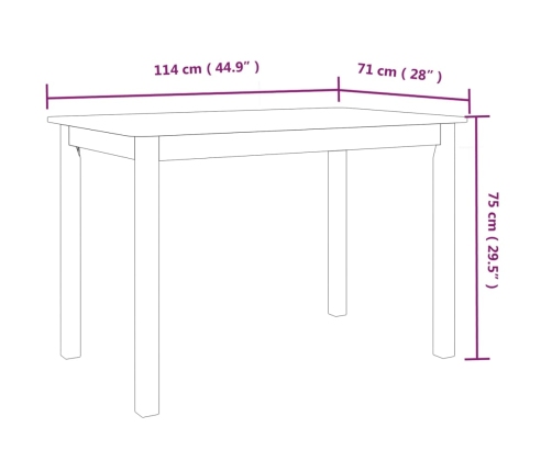 Mesa de comedor de madera maciza de caucho blanca 114x71x75 cm