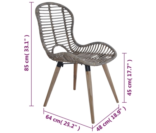 Sillas de comedor 6 unidades ratán natural marrón