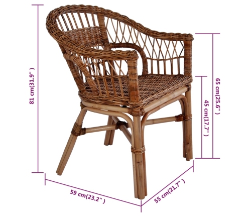 Sillas de jardín 2 unidades ratán natural marrón