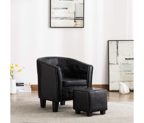 Sillón con diseño de cubo con reposapiés cuero sintético negro