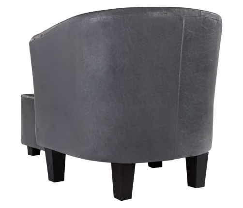 Sillón con diseño de cubo y reposapiés cuero sintético gris