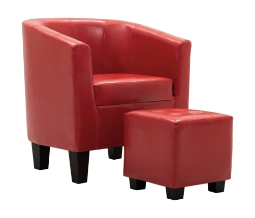 Sillón con diseño de cubo con reposapiés cuero sintético rojo