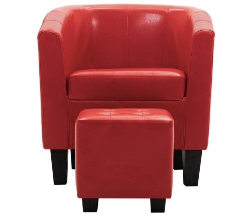 Sillón con diseño de cubo con reposapiés cuero sintético rojo