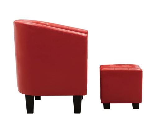 Sillón con diseño de cubo con reposapiés cuero sintético rojo