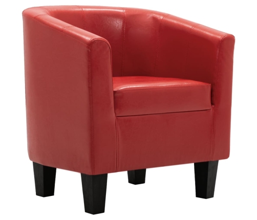 Sillón con diseño de cubo con reposapiés cuero sintético rojo