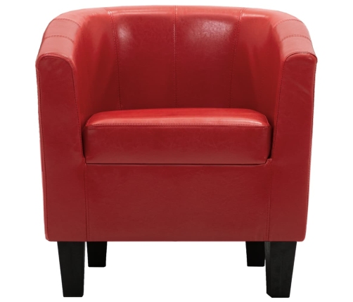 Sillón con diseño de cubo con reposapiés cuero sintético rojo