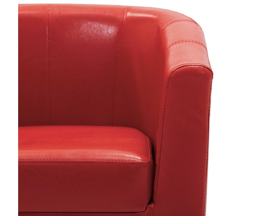 Sillón con diseño de cubo con reposapiés cuero sintético rojo