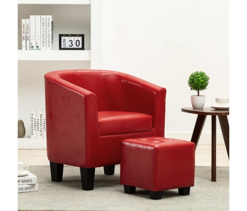 Sillón con diseño de cubo con reposapiés cuero sintético rojo