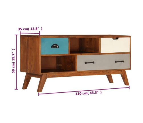 Mueble para TV con 3 cajones madera maciza acacia 110x35x50 cm