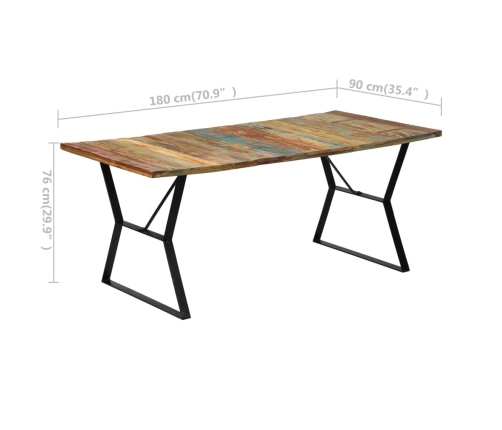 Mesa de comedor de madera maciza reciclada 180x90x76 cm