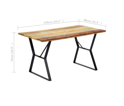 Mesa de comedor de madera maciza reciclada 140x80x76 cm