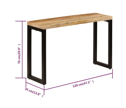 Mesa consola madera maciza de mango y acero 120x35x76 cm