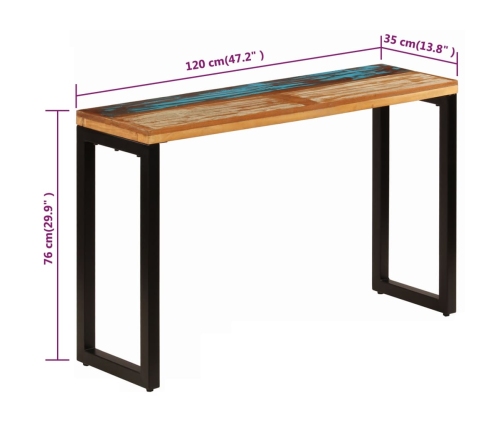 Mesa consola madera maciza reciclada y acero 120x35x76 cm