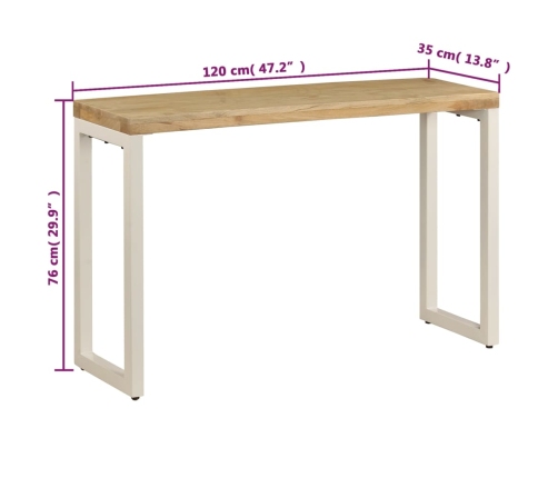 Mesa consola madera maciza de mango y acero 120x35x76 cm