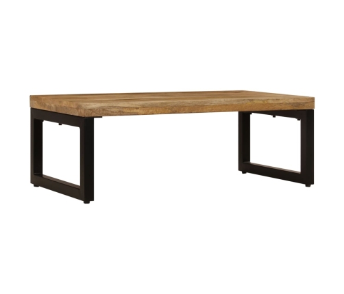 Mesa de centro madera maciza de mango y acero 100x50x35 cm