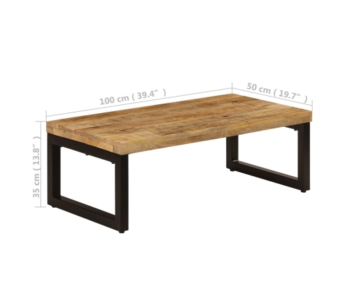 Mesa de centro madera maciza de mango y acero 100x50x35 cm