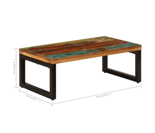 Mesa de centro de madera maciza reciclada y acero 100x50x35 cm