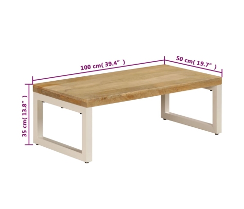 vidaXL Mesa de centro madera maciza de mango y acero 100x50x35 cm