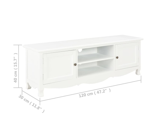 Mueble para TV de madera blanco 120x30x40 cm