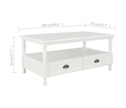 vidaXL Mesa de centro de madera blanca 100x55x45 cm