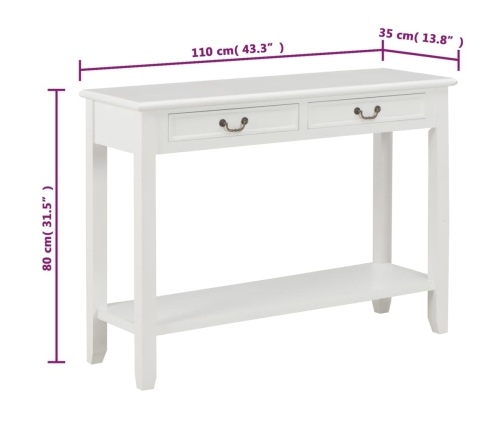 Mesa consola de madera blanco 110x35x80 cm