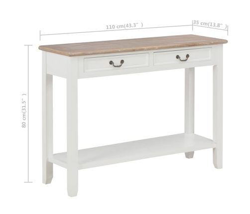 Mesa consola de madera blanco 110x35x80 cm