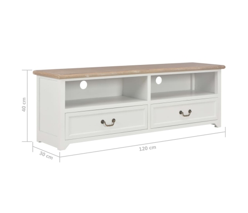 Mueble para TV de madera blanco 120x30x40 cm