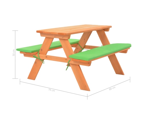 Mesa de pícnic para niños con bancos madera abeto 89x79x50 cm