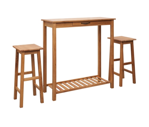 Set de mesa y sillas de bar 3 piezas madera maciza de roble