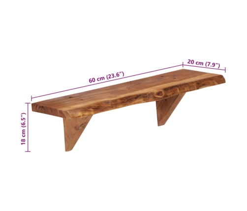 Estantes de pared 2 uds madera maciza de acacia 60x20x18 cm