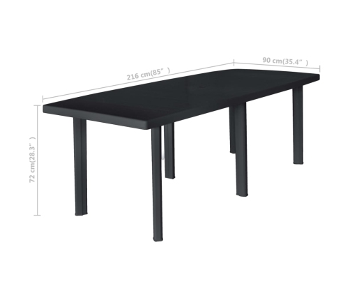 vidaXL Mesa de jardín de plástico gris antracita 216x90x72 cm