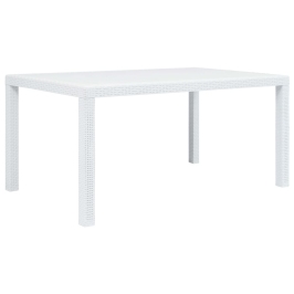 Mesa de jardín plástico aspecto de ratán blanco 150x90x72 cm