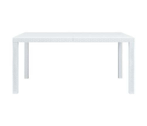 vidaXL Mesa de jardín plástico aspecto de ratán blanco 150x90x72 cm