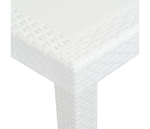 vidaXL Mesa de jardín plástico aspecto de ratán blanco 150x90x72 cm