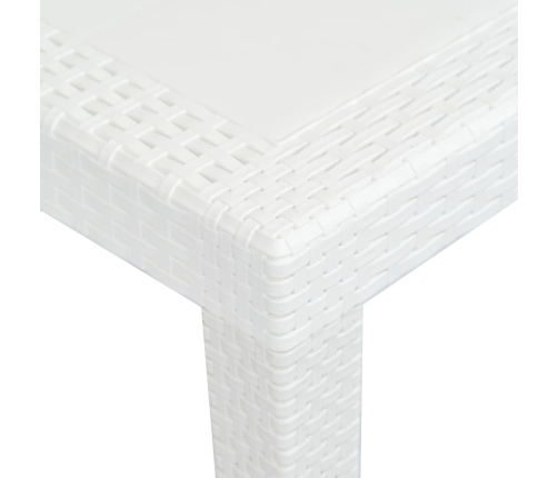 vidaXL Mesa de jardín aspecto de ratán plástico blanca 220x90x72 cm