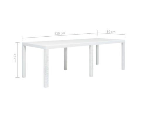 vidaXL Mesa de jardín aspecto de ratán plástico blanca 220x90x72 cm