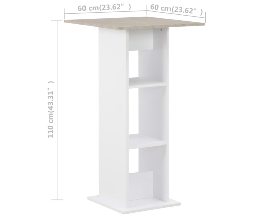 Mesa alta de bar blanco y gris hormigón 60x60x110 cm