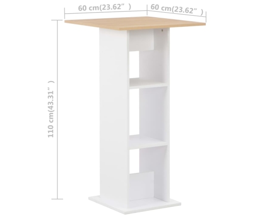 Mesa alta de bar blanco y roble Sonoma 60x60x110 cm