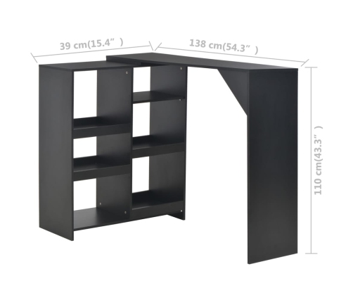 vidaXL Mesa de bar con estantería móvil negro 138x39x110 cm